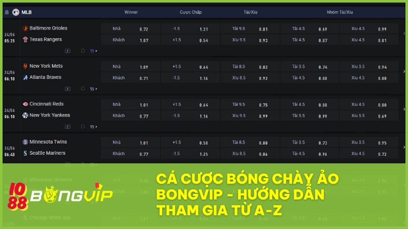 Cá cược bóng chày ảo BONGVIP – Hướng dẫn tham gia từ A-Z